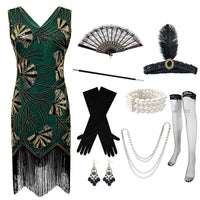 Women's Vintage V-Neck Sequin Tassel Evening Dress - KaleaBoutique.com