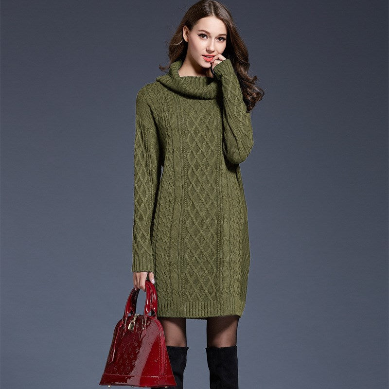 Women's Cable-Knit Turtleneck Sweater Dress - KaleaBoutique.com