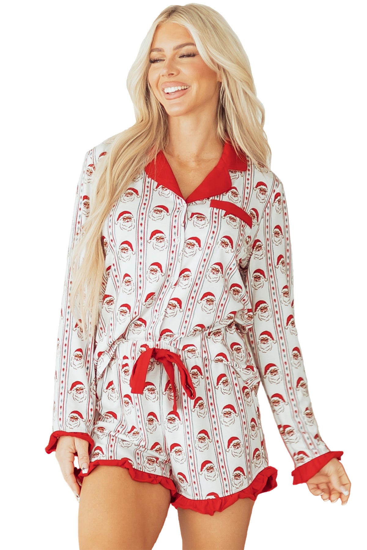 KaleaBoutique Stylish Santa & Stripes Ruffle PJ Set - KaleaBoutique.com