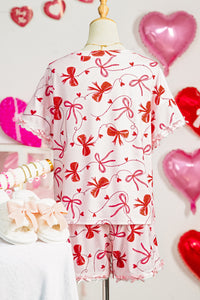 KaleaBoutique Stylish Romantic Bow Print Loose Tee Drawstring Shorts 2pcs Lounge Set - KaleaBoutique.com