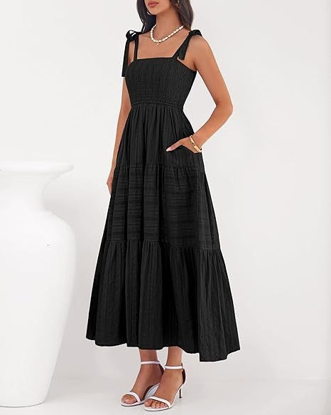 Women's Pleated A-Line Cami Maxi Dress with Pockets