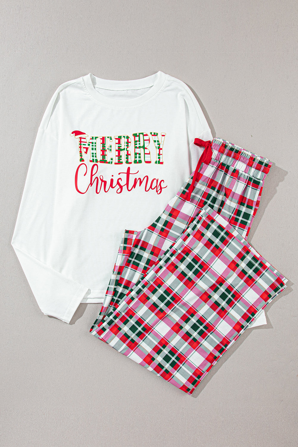 KaleaBoutique Stylish Merry Christmas Plaid Print Two Piece Lounge Set - KaleaBoutique.com