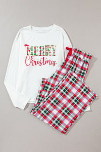 KaleaBoutique Stylish Merry Christmas Plaid Print Two Piece Lounge Set - KaleaBoutique.com