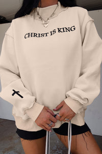 KaleaBoutique Comfortable CHRIST IS KING Embroidery High Neck Baggy Sweatshirt - KaleaBoutique.com