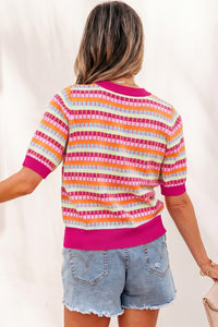 KaleaBoutique Stylish Abstract Striped Knit Short Sleeve Sweater - KaleaBoutique.com