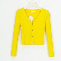 Women's Ribbed V-Neck Button-Front Cropped Cardigan - KaleaBoutique.com