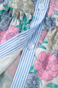KaleaBoutique Stylish Floral Print Striped Contrast Trim Belted Short Dress - KaleaBoutique.com