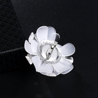 White Flower Petal Bridal Brooch, Wedding Flowerhead Round Broach, Mother of Bride Floral Clear Brooch - KaleaBoutique.com