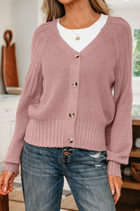 KaleaBoutique Comfortable Mixed Texture Knit Button V Neck Sweater Cardigan - KaleaBoutique.com