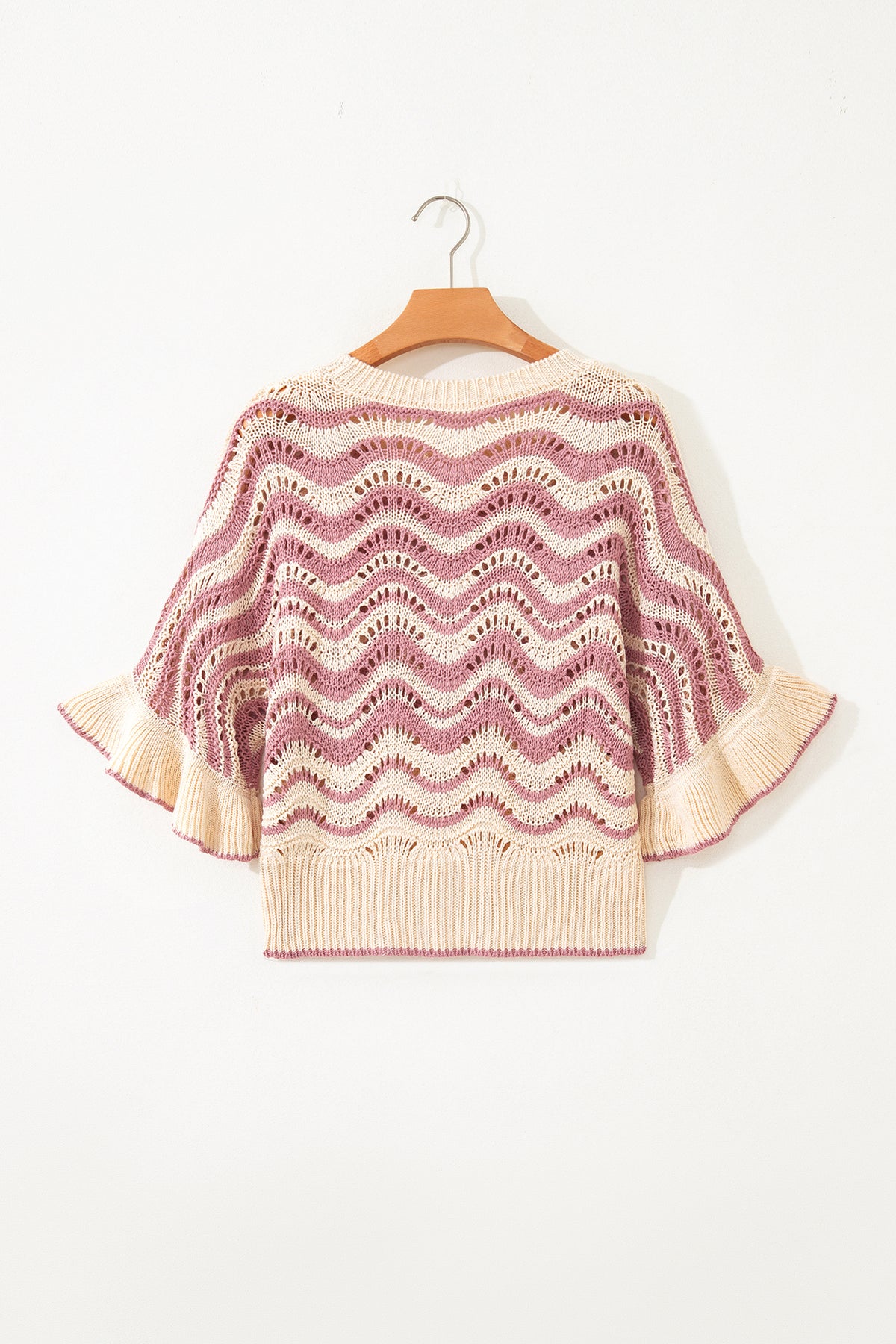 KaleaBoutique Comfortable Wavy Crochet Eyelet Detail Ruffle Half Sleeve Sweater - KaleaBoutique.com