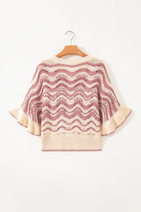 KaleaBoutique Comfortable Wavy Crochet Eyelet Detail Ruffle Half Sleeve Sweater - KaleaBoutique.com