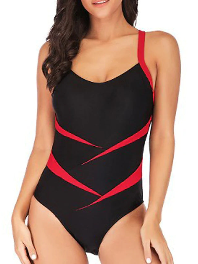 Women's Scoop-Neck Contrast Stripe One-Piece Swimsuit by Kalea Boutique - KaleaBoutique.com
