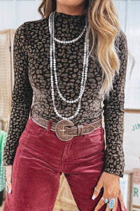 KaleaBoutique Stylish Leopard Print Long Sleeve Sheath Pullover Western Style Top - KaleaBoutique.com