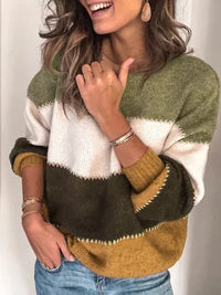 Women's Color Block Round-Neck Pullover Sweater - KaleaBoutique.com