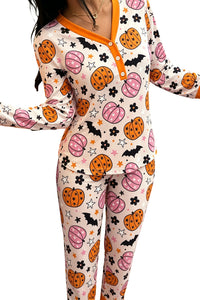 KaleaBoutique Stylish Halloween Pumpkin Print Long Sleeve Home Wear Lounge Set - KaleaBoutique.com