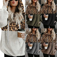 Women's Leopard-Print Colorblock Plush Pullover Hoodie - KaleaBoutique.com