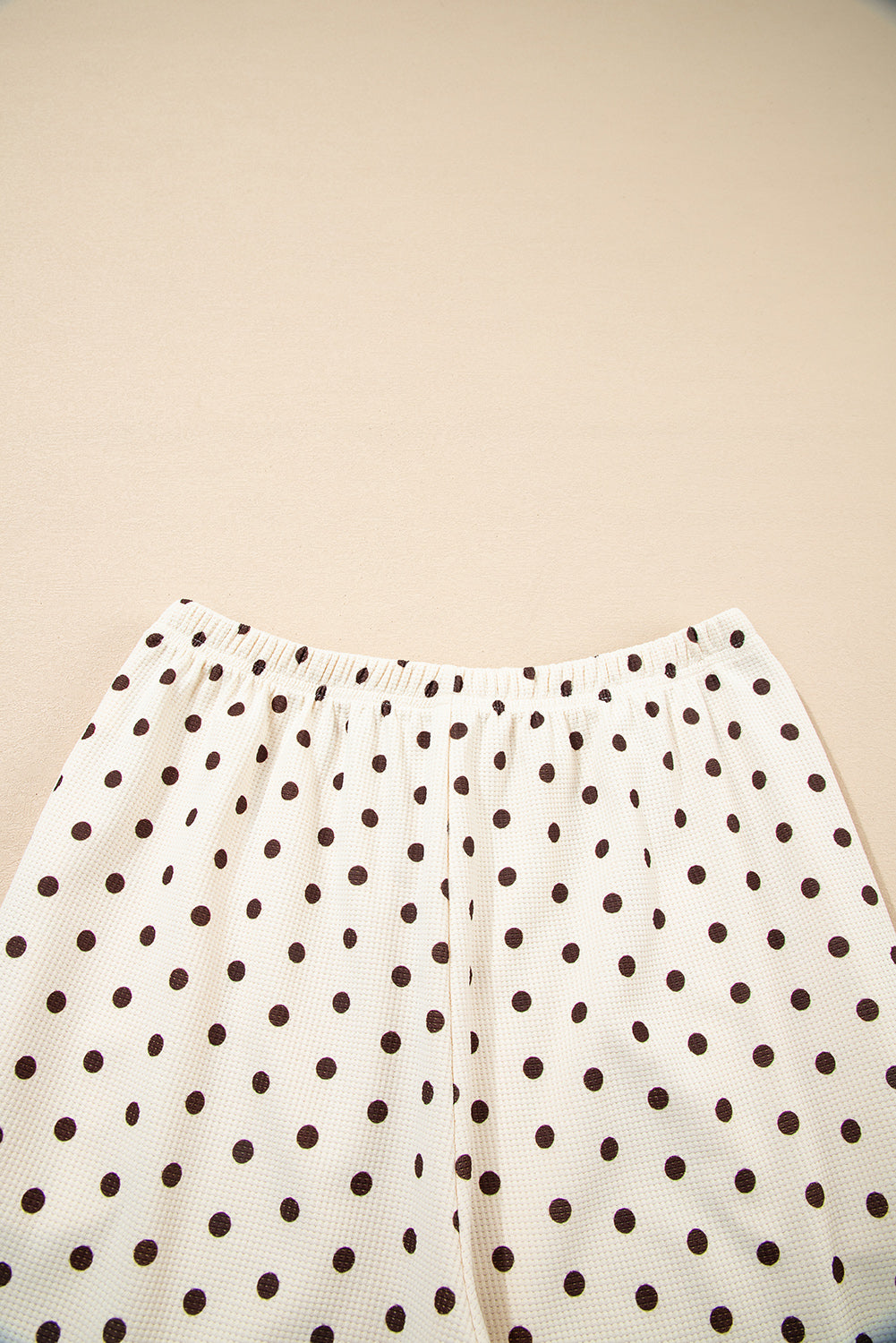KaleaBoutique Comfortable Polka Dot Print Notched Neck Long Sleeve Top Drawstring Jogger Pants Waffle Knit Lounge Set - KaleaBoutique.com