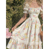 Women's Floral Puff-Sleeve Lace-Trim Ruffle-Hem Maxi Dress - KaleaBoutique.com