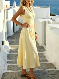 Women's Sleeveless Round-Neck Crossover-Waist Maxi Dress - KaleaBoutique.com