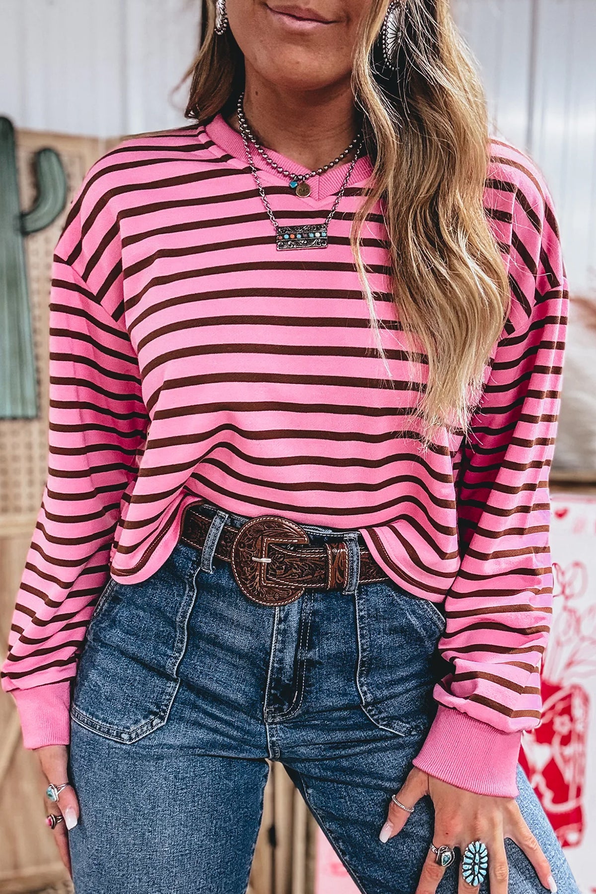 KaleaBoutique Comfortable V Neck Drop Shoulder Long Sleeve Top - KaleaBoutique.com