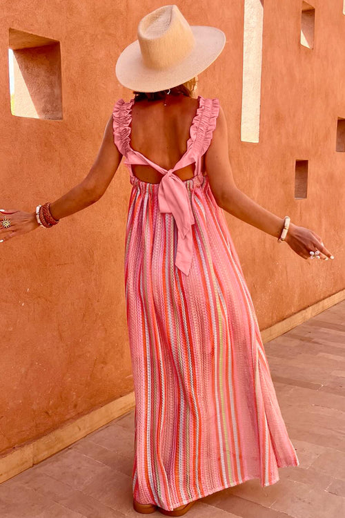 KaleaBoutique Stylish Ruffled Straps Ribbon Knot Flowy Vacation Maxi Dress - KaleaBoutique.com
