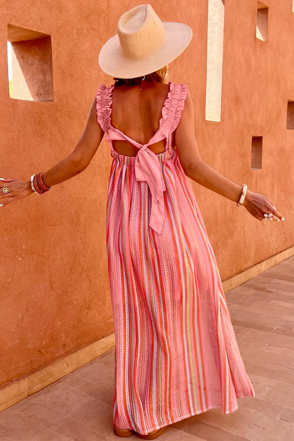 KaleaBoutique Stylish Ruffled Straps Ribbon Knot Flowy Vacation Maxi Dress - KaleaBoutique.com