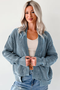 KaleaBoutique Stylish Mineral Wash Exposed Seam Patchwork Knit Open Sweater Cardigan - KaleaBoutique.com