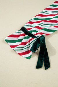 KaleaBoutique Comfortable Contrast Velvet Ribbon Knot Christmas 2pcs Pajama Set - KaleaBoutique.com
