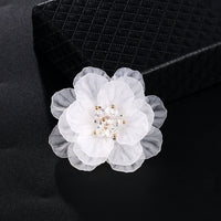 White Flower Petal Bridal Brooch, Wedding Flowerhead Round Broach, Mother of Bride Floral Clear Brooch - KaleaBoutique.com