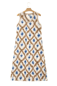 KaleaBoutique Stylish Boho Abstract Print V Neck Sleeveless Long Dress - KaleaBoutique.com