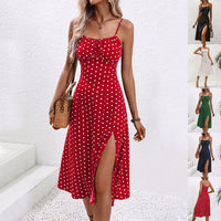 New Polka Dot Print Suspender Dress Summer Sexy Split Long Dresses For Womens Clothing - KaleaBoutique.com