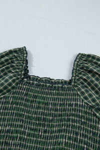KaleaBoutique Comfortable Plaid Square Neck Shirred High Waist Ruffle Hem Dress - KaleaBoutique.com