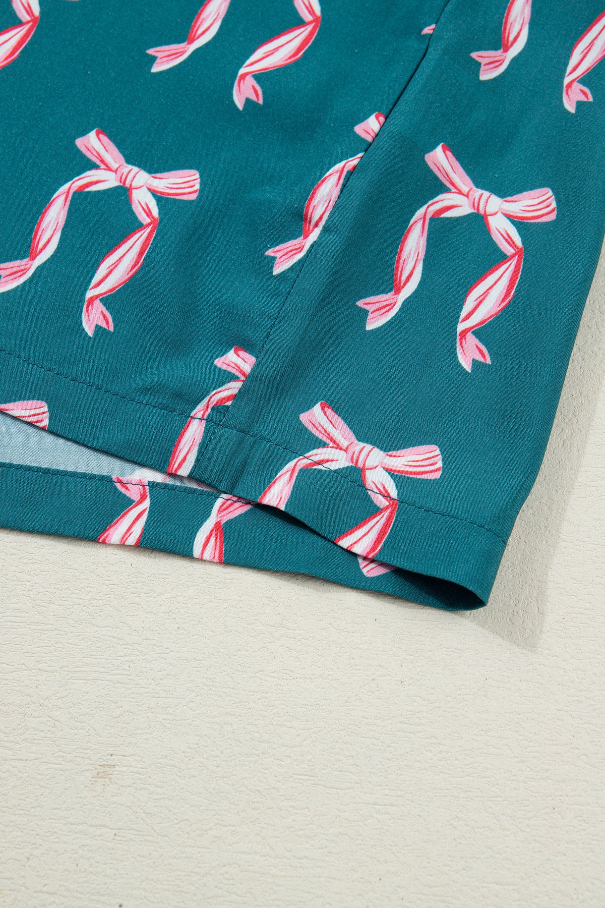 KaleaBoutique Stylish Ribbon Bow Print Silky Long Sleeve Shirt and Shorts 2pcs Pajama Set - KaleaBoutique.com