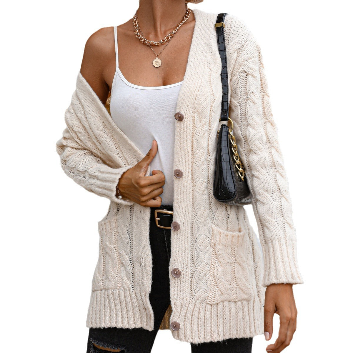 Women's Longline Cable-Knit Button-Front Cardigan with Pockets - KaleaBoutique.com