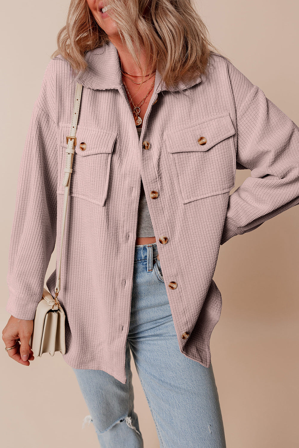 Corduroy Flap Pocket Button Up Shacket - KaleaBoutique.com