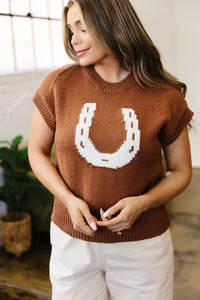 KaleaBoutique Comfortable Western Horseshoe Pattern Short Sleeve Knit Sweater - KaleaBoutique.com