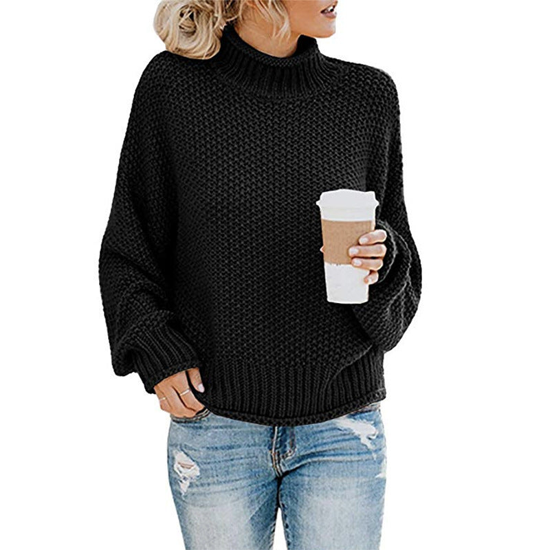 Solid Turtleneck Pullover Sweater Winter Fashion Casual Knitted Long-Sleeved Top Women's Clothing - KaleaBoutique.com