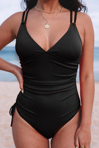 KaleaBoutique Stylish Adjustable Straps Ribbed Knit One Piece Swimsuit - KaleaBoutique.com
