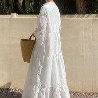 Women's Split-Neck Eyelet Flared-Sleeve Tiered Maxi Dress - KaleaBoutique.com