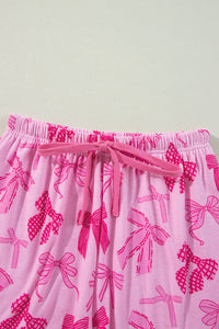 KaleaBoutique Stylish Bow Print Half Sleeve Shirt and Shorts Pajamas Set - KaleaBoutique.com