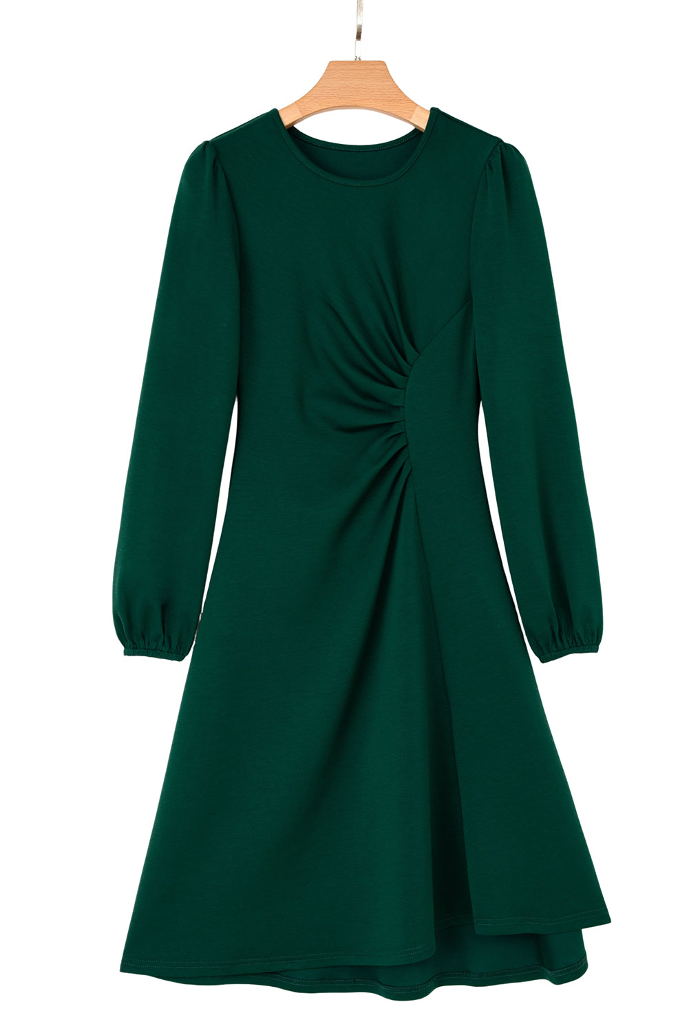 Solid Color Ruched Detail Long Sleeve Midi Dress - KaleaBoutique.com