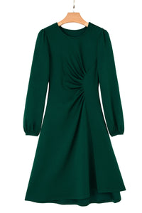 Solid Color Ruched Detail Long Sleeve Midi Dress - KaleaBoutique.com
