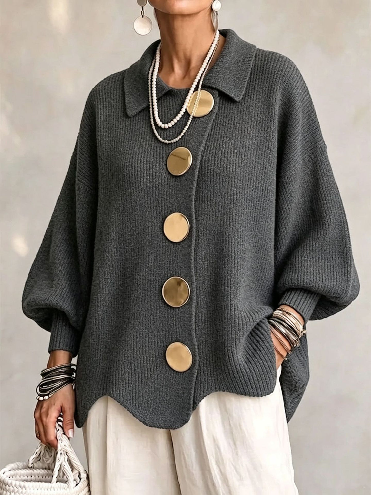Button-down Cardigan Women's Fall Winter Lapel Button Knitted Jacket Long Sleeve Loose Fit Sweater Outerwear - KaleaBoutique.com