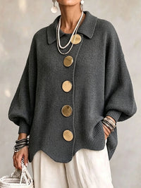 Button-down Cardigan Women's Fall Winter Lapel Button Knitted Jacket Long Sleeve Loose Fit Sweater Outerwear - KaleaBoutique.com