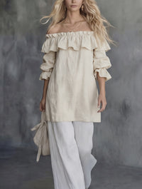 One-shoulder Ruffled Puff-sleeve Loose-fit Blouse - KaleaBoutique.com