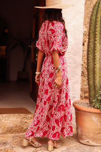 KaleaBoutique Stylish Paisley Print Side Slit Puff Sleeve High Waist Maxi Dress - KaleaBoutique.com