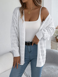 Women's Openwork Open-Front Longline Balloon-Sleeve Cardigan - KaleaBoutique.com