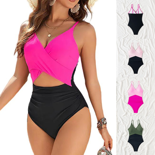 Women's Colorblock Wrap-Front Cutout One-Piece Swimsuit - KaleaBoutique.com