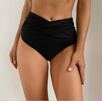 Women's High-Waist Ruched Crossover Swim Briefs - KaleaBoutique.com