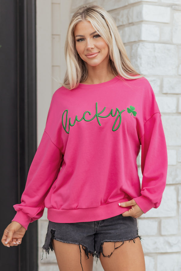 KaleaBoutique Comfortable Lucky Clover Embroidered Loose Pullover Sweatshirt - KaleaBoutique.com